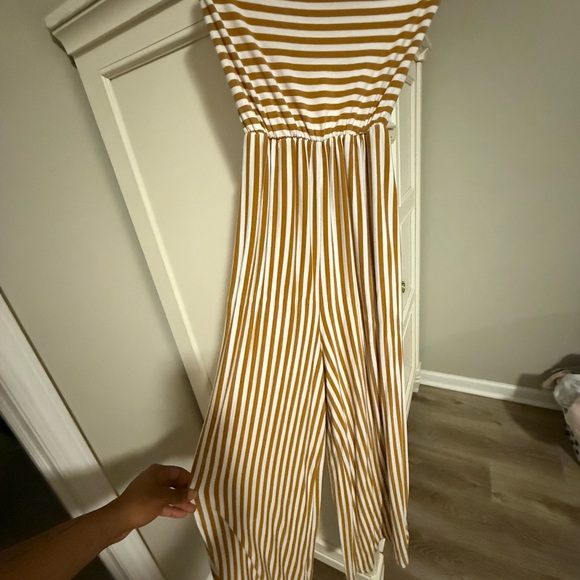 American Eagle Outfitters Mustard and White Striped Jumpsuit - Picture 1 of 4